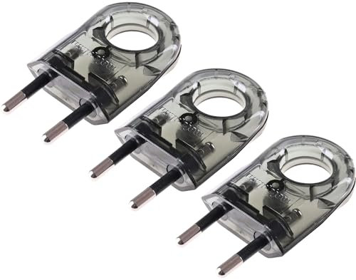 Fiche Plate avec Trou Rond, Fiche 230V, 6A, Fiche Schuko - Plate, Fiche Euro, Fiche Plate Européenne, Fiche d'alimentation - Plate, Euro - Fiche Plate à 2 Broches, 3 Pièces (Transparente)