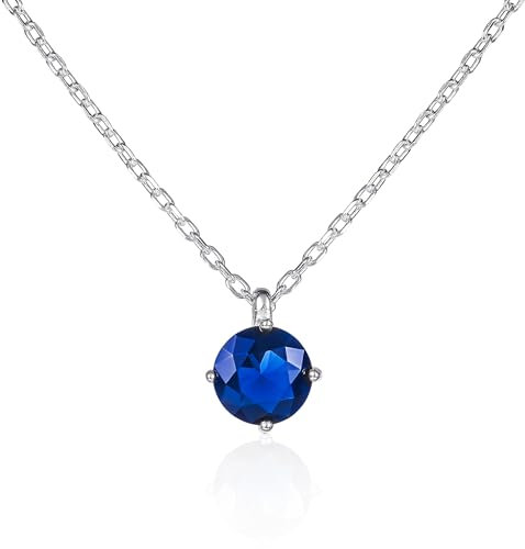 namana Zierliche Saphirblaue Anhänger-Halskette für Frauen und Mädchen, süße Solitär-Halsketten für Frauen aus 925er Sterling Silber mit einem blauen Stein, blaue Halskette in 925 Sterling Silber