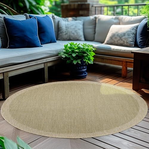 HomebyHome Outdoor-Teppich Flachgewebe Wetterfest Einfarbig Grün Küchenteppich, Balkon Terrassen Garten Wohnzimmer Teppich 120 cm Rund