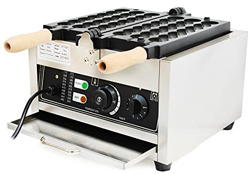 HOARLICN 1500w Edelstahl Elektrisch Waffelbissen, Bubble Waffeleisen Mit Antihaftbeschichtung Bubble Waffle Maker Machine Edelstahl Antihaft-Pfanne Für Bäckereien, Restaurants, Kioske