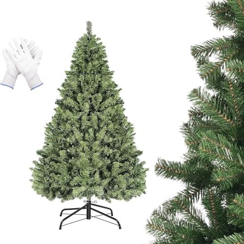 Sapin de Noël Artificiel 180 cm, avec 960 Pointes, Arbre de Noël en PVC, Montage Rapide, Support en Métal, Décoration avec Branches Denses pour Salons, Balcons, Pelouses et Magasins de Fête