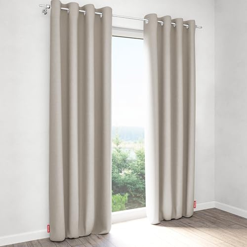 Schuette® Verdunklungsvorhang mit Ösen ● Century Black: Almont Milk (Beige) ● 210x130cm Höhe x Breite (1 Stück) ● Blackout Vorhang Verdunkelung Knitterfrei Pflegeleicht Gardine Thermo Blickdicht