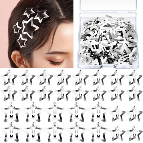 Hebterrka 30 Stück Sterne Haarspangen Set, 1,22 & 1,61 Silber Y2K Haaraccessoires, Kawaii Haarschmuck für Damen, Festtags-Zubehör