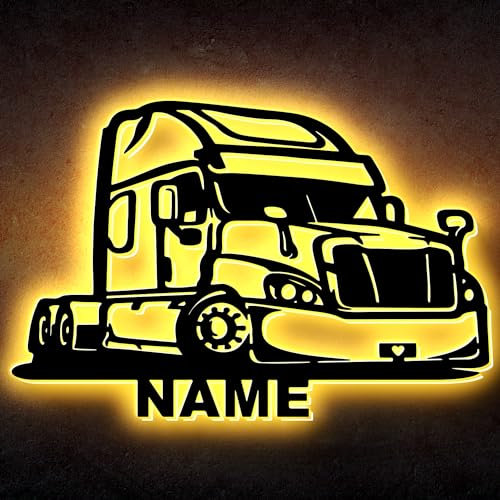 LED Schild Mit NAME, LKW Fahrer Trucker Big Rigg Wheeler Sattelzugmaschine Anhänger Cab Versand Umzugsfirma Trucking Deko Schlummerlicht Nachtlicht Wandlampe personalisiert Geschenk