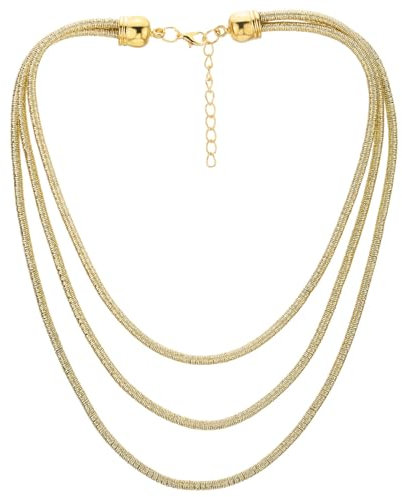 COOLSTEELANDBEYOND Elegante Oro Stratificato Statement Dichiarazione Collana, Tre-Fila con Maglia Cotone Catena Design, Moda Gioielli