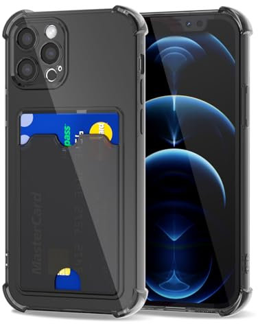 Svanove for iPhone 12 Pro Max Case Wallet Clear, Card Holder Case with Credit Card Slot, Thin Slim Transparent Silicone Grip Soft Rubber Protective Shockproof Airbag Bumper for Women, Black