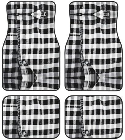 Lot de 4 tapis de voiture universels à carreaux noirs et blancs pour SUV et voitures, tapis de sol résistants