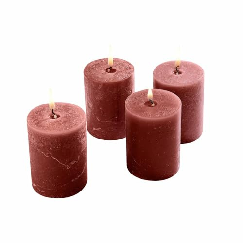 Loberon Kerze 4er Set Virrans, rostrot | Handgearbeitete Echtwachskerzen, Durchgefärbt, Lange Brenndauer, Adventskerzen, Adventskranz, Stumpenkerzen, Paraffinwachs