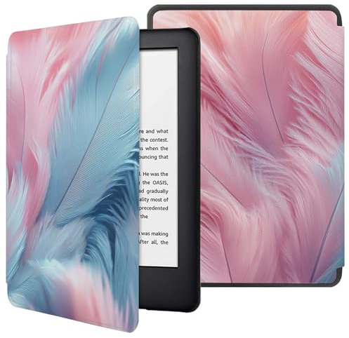 Custodia Per Kindle Voyage 2014 Custodia Per E-Reader Per Kindle Voyage Guscio Protettivo Con Funzione Di Sospensione/Veglia Automatica - Piume Blu Rosa Tenui