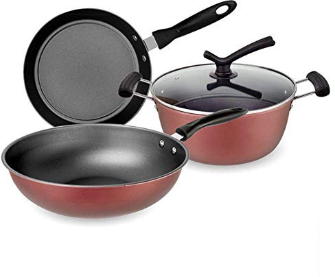 ZATTYDV 3 Piece Saucepan Set Stock Pot Frying Pan Wok with Non-scalding Handle Non Stick Fry Pan Pressed Induction Base | 24cm | 24cm | 32cmEasy to Clean Stock Pot