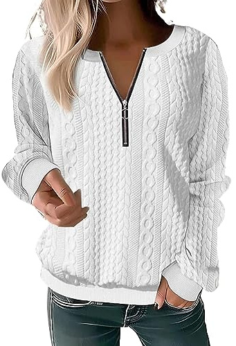 Winter Sweatshirt Women Autumn And Winter Fashion Women's Long Sleeve With Half Zipper Solid Color Ladies Hoodless Sweatshirt Ladies Plus Size Christmas Jumper Fleece Pullover Women