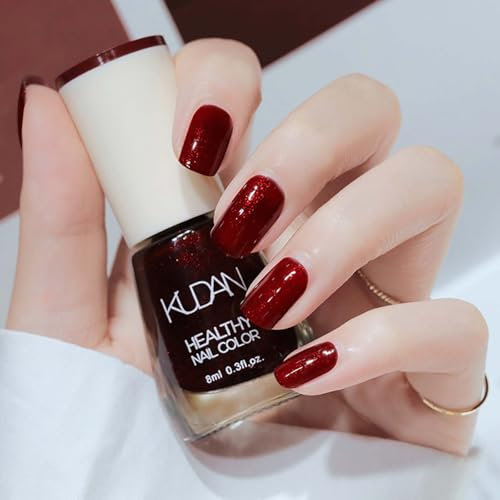 Wine Red Glitter Nail Polish - Breathable, Quick Dry, Long Lasting - French Manicure for Women & Girls - DIY Nail Art Kit - Gift for All Seasons