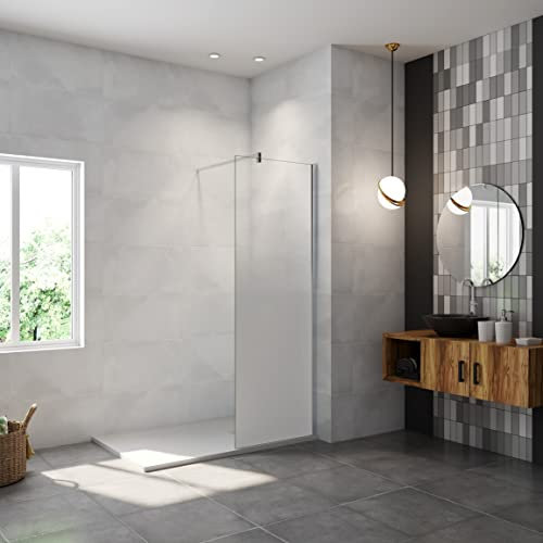 AICA paroi de douche à l'italienne 60x200cm Modèle Brume, avec barre de stabilisation 90cm en carré, paroi douche fixe en 8mm verre de sécurité