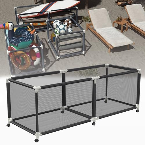 UISEBRT Pool Aufbewahrungsbehälter 230x79x88cm Außen Pool-Aufbewahrungsbox mit Rollen, Schwarz Netz Organizer für Schwimmringen, Strandbälle, Pool-Nudeln, Spielzeug und Schwimmausrüstung