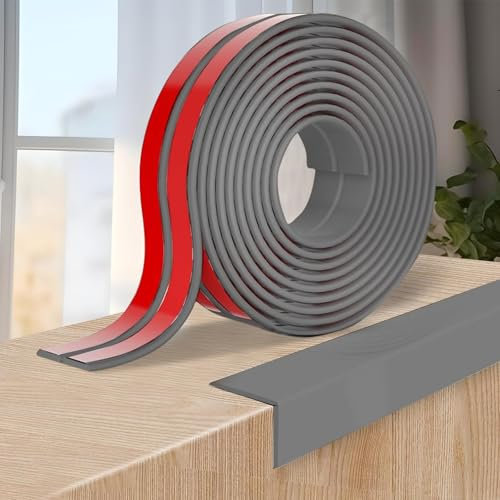 Protection Angle Mur Adhésif, Bandes Corniere en TPE, Plinthe Souple Épaisse en Forme de L Baguette Angle pour Murs, Portes, Cuisine, Fenêtres, Idéal pour Rénovations DIY (Gris, 4cm x 4M)