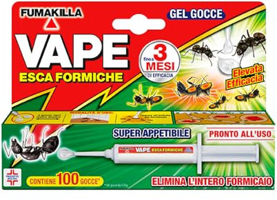 Vape Esca Formiche in Gel Insetticida per Esterno Interno Casa 100 Gocce Fino a 3 Mesi di Efficacia Pronta all'Uso Elimina L'Intero Formicaio Super Appetibile - 1 Siringa