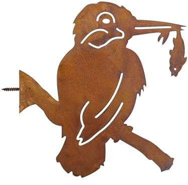 Bornhöft Rustikale Gartendekoration aus Metall, Vogel, Eisvogel auf Zweig, Rost-Optik, Gartenstecker zum einschrauben Edelrost Gartendedeko rostige Gartandekoration
