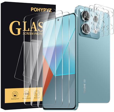 POHYPYZ 3+3 Pack Screen Protector for Xiaomi Redmi Note 13 Pro 4G，Screen Protector Tempered Glass 3 Pcs+ Camera Lens Protector 3 Pcs,HD Clear,Anti Scratch, Bubble Free，Compatible phone cases