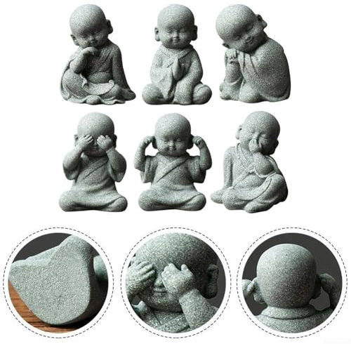 Kleine Weise Buddha Mönch Figuren Statuen für Haus und Garten Deko See Speak Hear No Evil Design (E)