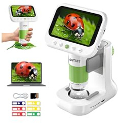 OUTACT Microscope Numérique pour Enfants, 4,3 IPS Microscope Portable avec 8 Lumières LED, Zoom 1000x, Prend en Charge Les Fonctions Photo et Vidéo, Cadeau d'anniversaire Éducation Scientifique