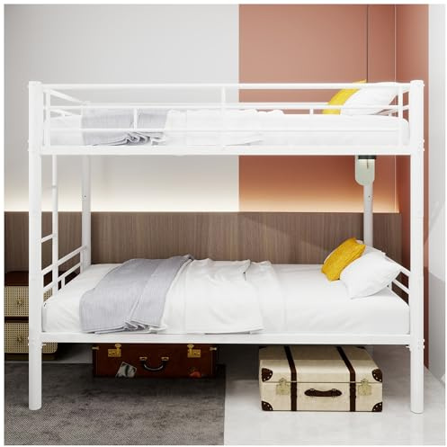 Wyibwy Letto a castello in ferro, 90x190 cm, struttura metallica con scala e ringhiera, trasformabile in due letti, adatto per adolescenti e adulti (senza materasso) (Bianco)