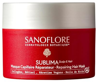 Sanoflore SUBLIMA Masque Capillaire Réparateur Bio, Collagène, Rétinol et Kératine Vegans, Huile de Ricin
