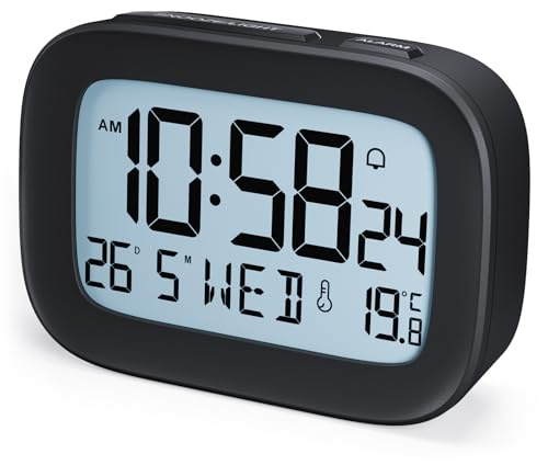 HOMVILLA Wecker Digital, Reisewecker mit LCD-Bildschirm, 5s-Hintergrundbeleuchtung, Temperaturanzeige, Wochentag und Datumsanzeige, Snooze, Batteriebetrieben(enthält 2*AAA Batterien)