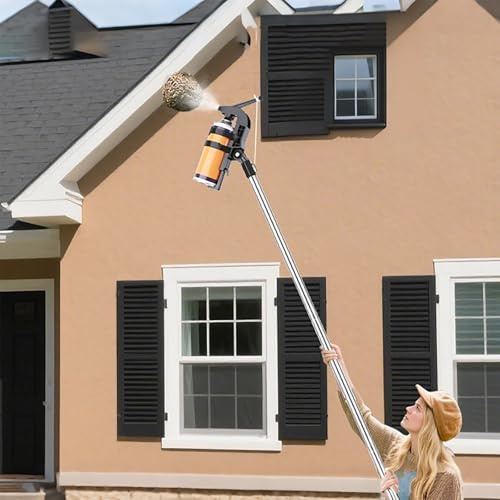 FORRTY Teleskopstange Spraydosen Adapter, Verlängerung for Aerosoldosen, Verstellbarer Winkel 0–115°, Lange Reichweite Wespenspray Stange, Lackier Verlängerungsstab, Fensterreiniger 1.6m–4.0m(3.6m)