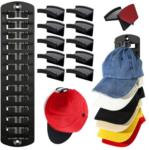 Meunhy Hat Storage,Hat Rack Adhesive,Cap Storage,No Drilling,2 Installation for Wall and Door Closet,Cabinet,Black