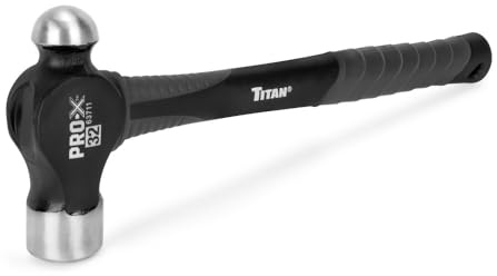 Titan Pro-X 63711 32oz Ball Claw Hammer, 14.5 Shock Absorbing Fiberglass Handle with Textured Rubber Handle, Impact Protection, Forged Steel Head