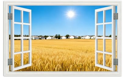 SDYSKKUG Fensterblick Landschaftsbilder. WeizenFeld. Natur Druck auf Leinwand. Leinwandbild für Wohnzimmer Wanddekoration 80x50cm Ungerahmt
