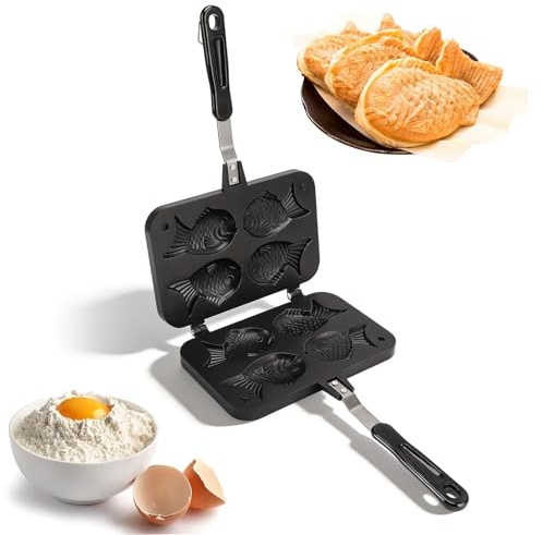 ZAWELIYO Taiyaki-Fischform-Kuchenmacher, Antihaftbeschichtete Waffel-Backform, Elektrische Waffeleisenpfanne in Fischform, Koreanische Bungeoppang-Pfanne, Doppel-Backform