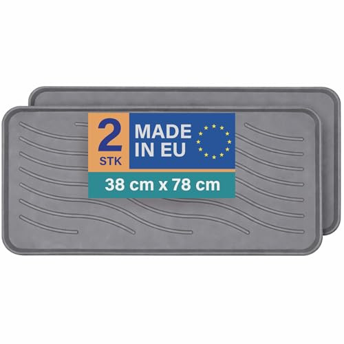 Bestlivings Schuhabtropfschale 2er-Pack, 78x38 cm, Anthrazit, wasserdicht | Für je 3-4 Paar Schuhe, 2,5 cm hoher Rand, robuste Schuhwannen aus Kunststoff, Universalablage für Haus, Tier & Garten