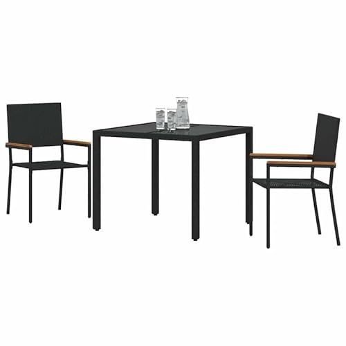 Eleganz Garten Essgruppe 3-teilig Schwarz Poly-Rattan - Langlebige Outdoor-Möbel für Terrasse & Garten - Modernes Design & Wetterfest