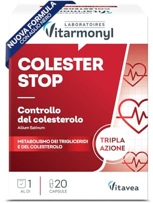 Vitarmonyl Colesterstop Nuova Formula - Senza Monacolina K - 20 Capsule | Con Aglio Nero e Coriandolo, CQ10 e Acido Folico - Benessere Cuore e Circolazione - Antiossidante Naturale - Senza Glutine