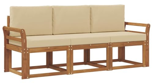 vidaXL Outdoor-Sofagarnitur mit Kissen 3 pcs Natur und Beige, Garten, modernes Design, langlebiges Sectional-Sofa, Gartenmöbel-Set für Terrasse, Loungemöbel für draußen, Bequeme Sitzgelegenheiten