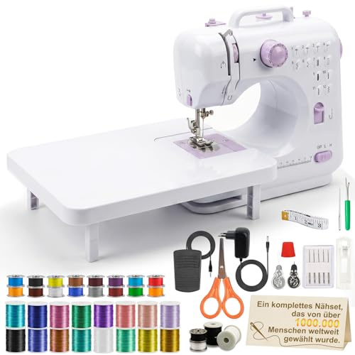 BRICH Kindernähmaschine Nähmaschine mit Anschiebetisch-Funktionen – 12-Stich-Modell für Kinder & Erwachsene Neulinge, inkl. Fußpedal, Nähzubehör & USB-Kabel – Wechselbare Strom/Batteriebetrieb