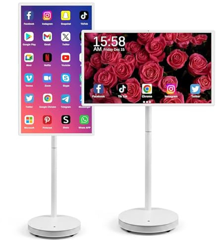 Giuggiolared 21.5/24/27/32 Schermo Intelligente, Monitor Portatile 1080p/4K con Schermo Touch, Android 13, Batteria Integrata, Monitor Girevole e Girevole, Telecomando 21.5