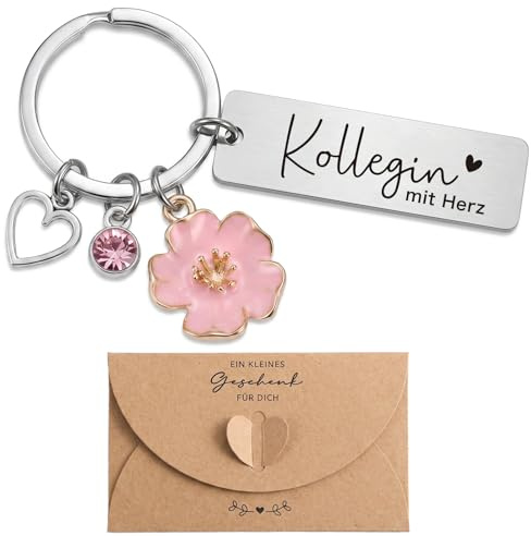 Abschiedsgeschenk Kollegin Schlüsselanhänger Beste Kollegin Geschenke | Schlüsselanhänger mit Umschlag in Blumen Herz Motiv Abschiedsgeschenk Arbeitskollegin