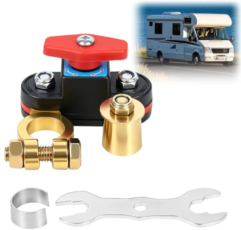 Coupe Circuit Batterie 12V 24V Cuivre Pur Réglable Universel pour Voiture | Disjoncteur d'Arrêt de Batterie Rotatif 180°, ON-OFF, Bateau Auto Camion Moto Tracteur Camping Car RV