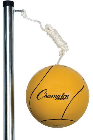 Champion Sports Portable Tetherball Set - Tetherball, Nylon Rope & Durable Telescopic Pole with Free Air Pump