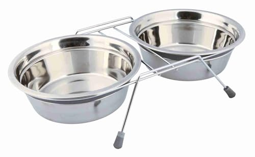 Napf-Set, Klapperschutz, Edelstahl/Metall, 2 × 1,5 l/ø 21 cm/44 × 10 × 23 cm, grau