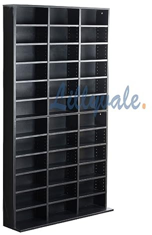 1116 CD/528 DVD Storage Shelf Rack Unit Adjustable Book Bluray Video Games(Black)