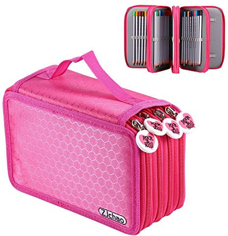 72 einfügen Super große Kapazität Mehrlagige Studenten Federmäppchen Federtasche Federmappe Stationäre Fall (Rosa Rot)