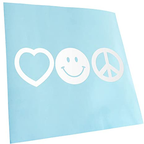 Kiwistar - Autoaufkleber - Weiß - 20x7cm Love Happy Peace - Liebe Glück Frieden - Heckscheibe Auto Aufkleber wetterfest für Kfz LKW Mofa Truck - Sticker außen selbstklebend Tuning Zubehör für Fenster