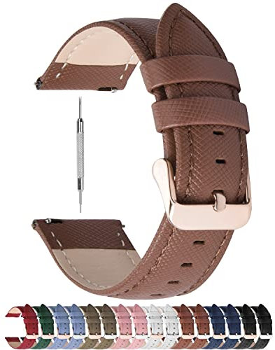 Fullmosa 18mm Bracelet de Montre en Cuir véritable,Cross Bracelet Compatible avec Garmin Venu 3S/Venu 2S/Vivoactive 4S/Vivomove 3S/Forerunner 255S/255S Music Homme Femme,18mm Brun+Boucle en Or Rose