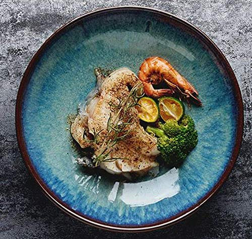 Happiness Tableware LIXUE Assiette étoile Assiette Creuse en céramique Assiette Creuse Assiette en grès Assiette à pâtes Assiette à Salade 8.5 Pouces Bleu