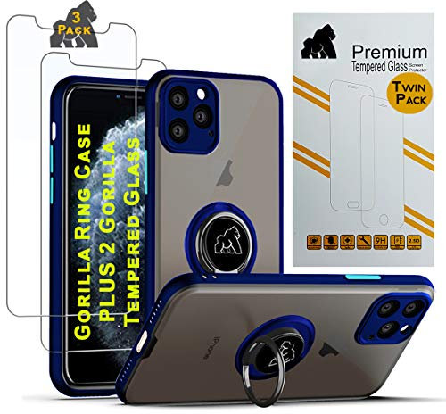 Gorilla Tech iPhone 11 Silicone Case and Screen Protector Tempered Glass [2 Pack] With Ring Stand Soft Ultra Slim Anti Scratch Full Edge Cover 3 Pack, Navy 6.1