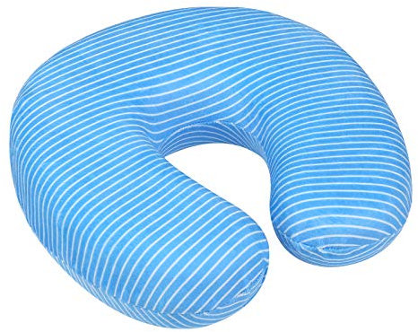 WELLGRO Nackenkissen mit abnehmbarem Bezug - Memory Schaum - Reißverschluss Reisekissen inkl. Transportlasche - ca. 28x28x9 cm (LxBxH) - Farbe wählbar, Farbe:Blau mit Streifen