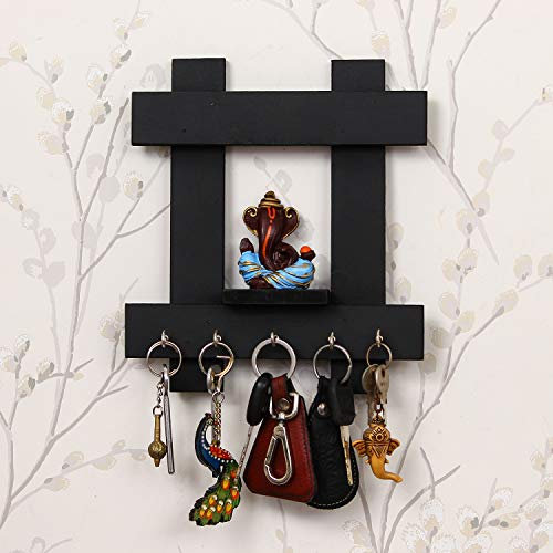 eCraftIndia Lord Ganesha Schlüsselanhänger aus Holz mit 5 Schlüsselknöpfen